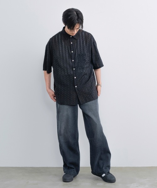 SINSS（シンス）の「Wide silhouette HS sheer shirt / ワイドシルエットハーフスリーブシアーシャツ（シャツ/ブラウス・メンズ・ブラック/サックスブルー・SMALL/MEDIUM/LARGE）」の20枚目の写真