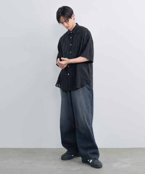SINSS（シンス）の「Wide silhouette HS sheer shirt / ワイドシルエットハーフスリーブシアーシャツ（シャツ/ブラウス・メンズ・ブラック/サックスブルー・SMALL/MEDIUM/LARGE）」の21枚目の写真