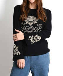 花柄フロントプリントロンT 長袖Tシャツ コットン100%