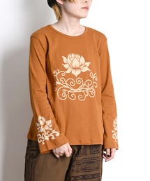 花柄フロントプリントロンT 長袖Tシャツ コットン100%