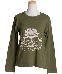 花柄フロントプリントロンT 長袖Tシャツ コットン100%