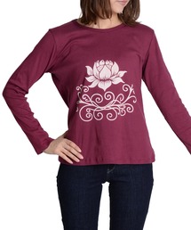 花柄フロントプリントロンT 長袖Tシャツ コットン100%