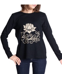 花柄フロントプリントロンT 長袖Tシャツ コットン100%