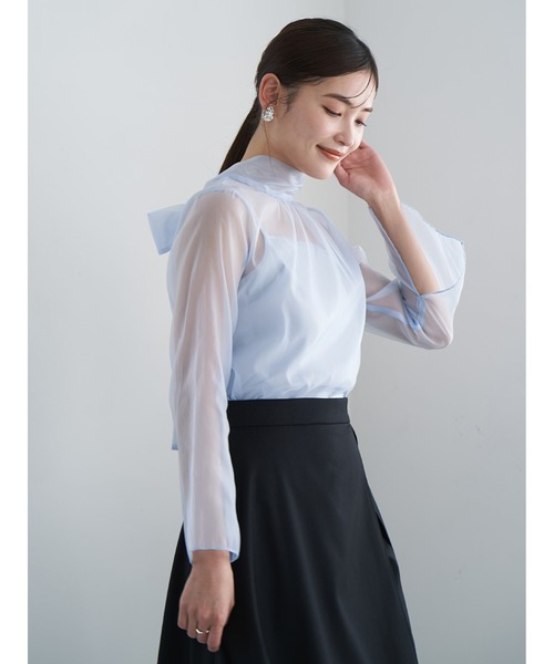 美品✨フレイアイディー 24SS ブラウス ボウタイ 2way 長袖 シアー 白 FRAY I.D（フレイアイディー）の「シアーボウタイバイカラー