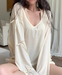袖リボン付きゆったりトップス