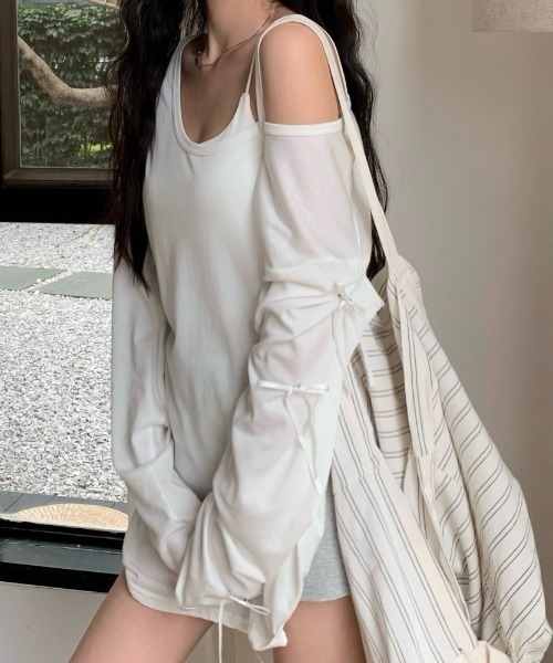 LADY LIKE(レディライク)の「袖リボン付きゆったりトップス(Tシャツ/カットソー・レディース・ホワイト/グレイッシュベージュ/アイボリー・M)」の8枚目の写真