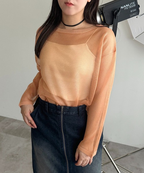 apres jour mignon(アプレジュールミニョン)の「シアーニットトップス【ZOZOTOWN限定アイテム】(ニット/セーター・レディース・ピンク/オレンジ/ブルー系その他/シルバー・フリー/X-LARGE)」の3枚目の写真