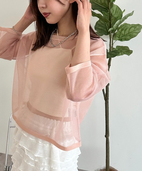 apres jour mignon(アプレジュールミニョン)の「シアーニットトップス【ZOZOTOWN限定アイテム】(ニット/セーター・レディース・ピンク/オレンジ/ブルー系その他/シルバー・フリー/X-LARGE)」の12枚目の写真
