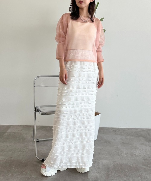 apres jour mignon(アプレジュールミニョン)の「シアーニットトップス【ZOZOTOWN限定アイテム】(ニット/セーター・レディース・ピンク/オレンジ/ブルー系その他/シルバー・フリー/X-LARGE)」の15枚目の写真