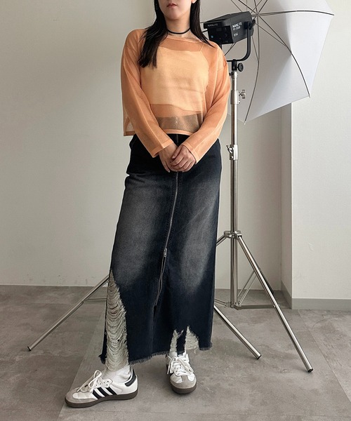 apres jour mignon(アプレジュールミニョン)の「シアーニットトップス【ZOZOTOWN限定アイテム】(ニット/セーター・レディース・ピンク/オレンジ/ブルー系その他/シルバー・フリー/X-LARGE)」の22枚目の写真