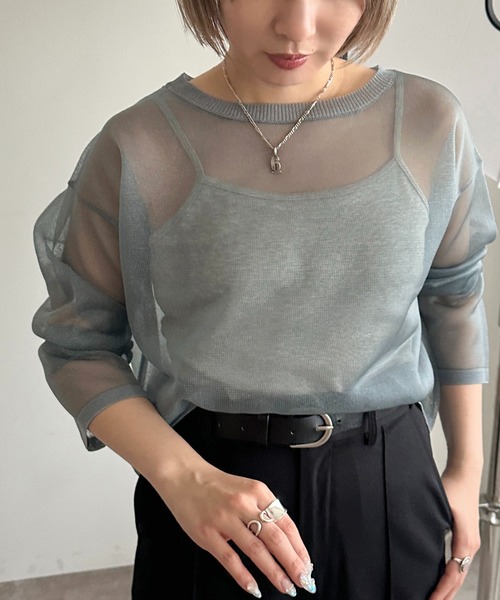 apres jour mignon(アプレジュールミニョン)の「シアーニットトップス【ZOZOTOWN限定アイテム】(ニット/セーター・レディース・ピンク/オレンジ/ブルー系その他/シルバー・フリー/X-LARGE)」の5枚目の写真