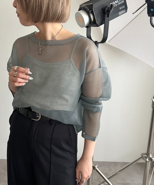 apres jour mignon(アプレジュールミニョン)の「シアーニットトップス【ZOZOTOWN限定アイテム】(ニット/セーター・レディース・ピンク/オレンジ/ブルー系その他/シルバー・フリー/X-LARGE)」の7枚目の写真