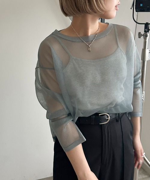 apres jour mignon(アプレジュールミニョン)の「シアーニットトップス【ZOZOTOWN限定アイテム】(ニット/セーター・レディース・ピンク/オレンジ/ブルー系その他/シルバー・フリー/X-LARGE)」の8枚目の写真