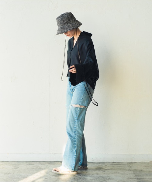 ORIENT MILLINERY(オリエント ミリナリー)の「AVA【アヴァ】アバカリネンmix クロッシェハット(ハット・レディース・ブラック/モカ・FREE)」の3枚目の写真