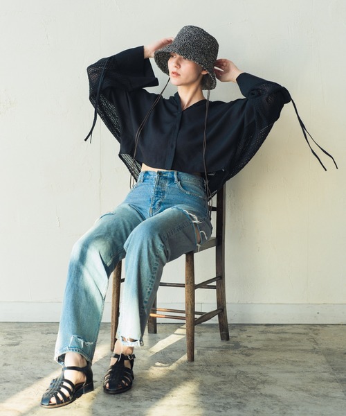 ORIENT MILLINERY(オリエント ミリナリー)の「AVA【アヴァ】アバカリネンmix クロッシェハット(ハット・レディース・ブラック/モカ・FREE)」の5枚目の写真
