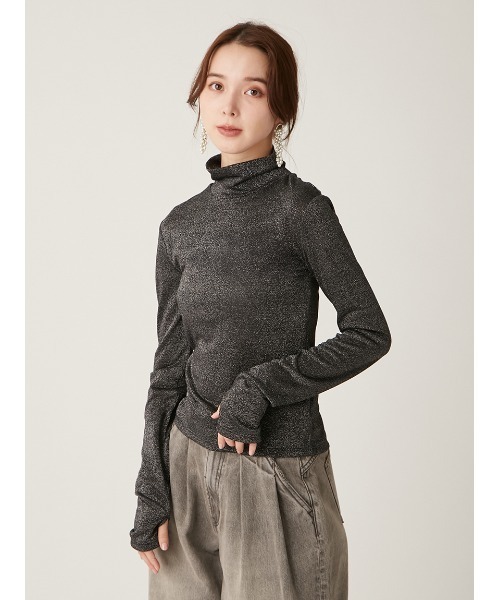 LILY BROWN(リリーブラウン)の「ハイネックシアーラメカットトップス(Tシャツ/カットソー・レディース・ブルー/シルバー/ブラック・FREE)」の2枚目の写真