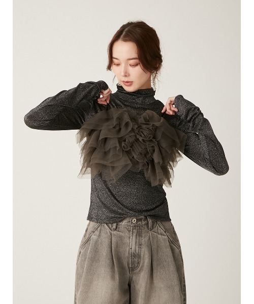 LILY BROWN(リリーブラウン)の「ハイネックシアーラメカットトップス(Tシャツ/カットソー・レディース・ブルー/シルバー/ブラック・FREE)」の12枚目の写真