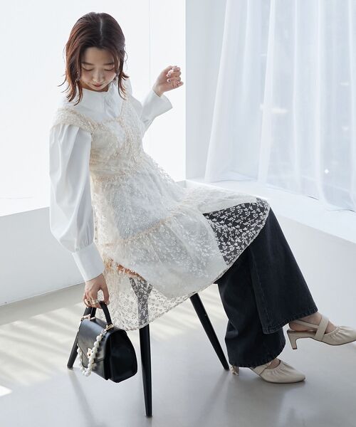 MAJESTIC LEGON(マジェスティックレゴン)の「シアーミニワンピ&シャツワンピSET(ワンピース・レディース・アイボリー/ホワイト系その他2/ブラック系その他・MEDIUM)」の4枚目の写真