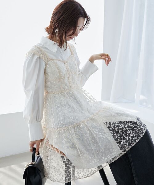 MAJESTIC LEGON(マジェスティックレゴン)の「シアーミニワンピ&シャツワンピSET(ワンピース・レディース・アイボリー/ホワイト系その他2/ブラック系その他・MEDIUM)」の5枚目の写真