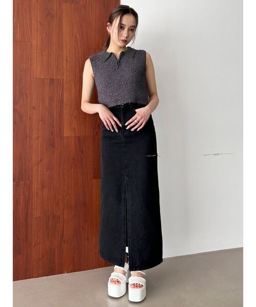 EMODA（エモダ）の「フリンジヤーンジップタンクトップ（タンクトップ・レディース・ブラック/アイボリー/グレー・FREE）」の4枚目の写真