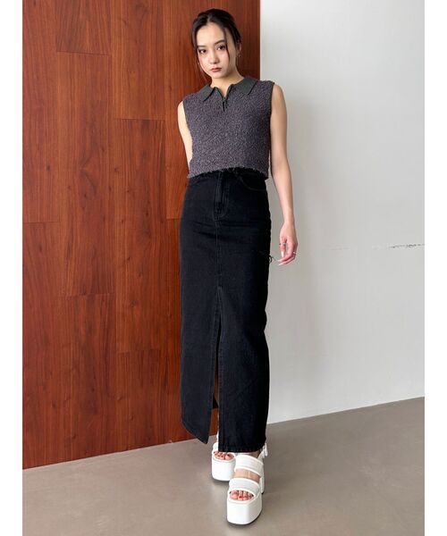 EMODA（エモダ）の「フリンジヤーンジップタンクトップ（タンクトップ・レディース・ブラック/アイボリー/グレー・FREE）」の5枚目の写真