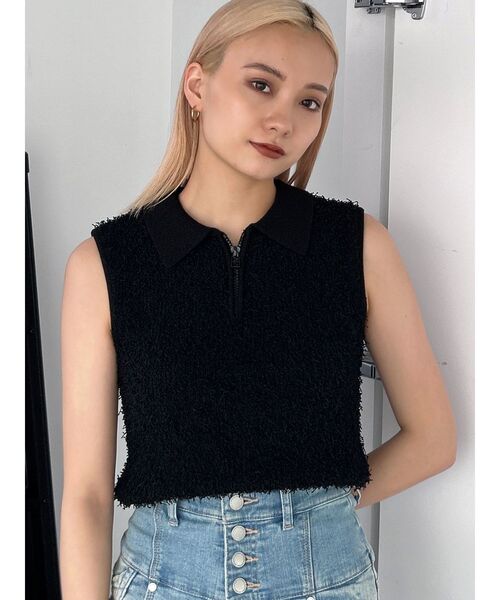 EMODA（エモダ）の「フリンジヤーンジップタンクトップ（タンクトップ・レディース・ブラック/アイボリー/グレー・FREE）」の6枚目の写真