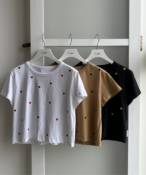 I_am(アイアム)の「heartful t shirt / ハートフルtシャツ(Tシャツ/カットソー・レディース・ホワイト/キャメル/ブラック・FREE)」の4枚目の写真