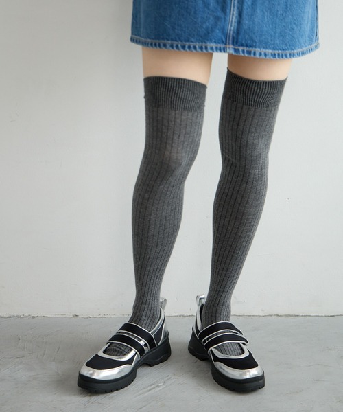 BAYFLOW（ベイフロー）の「リブニーハイソックス（ソックス/靴下・レディース・チャコール/ブラック・FREE）」の9枚目の写真