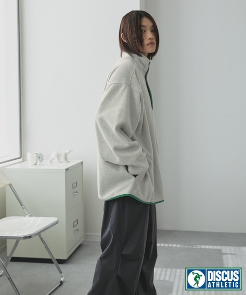 DISCUS ATHLETIC（ディスカス　アスレチック）の「DISCUS ATHLETIC/ディスカス アスレチック 配色パイピングハーフジップフリースプルオーバー（スウェット・レディース・ネイビー/オレンジ/オートミール/グリーン・M/L）」の6枚目の写真
