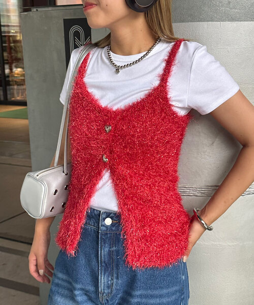 CIAOPANIC(チャオパニック)の「キャミニットシャギーベスト(ニット/セーター・レディース・オフホワイト/グレー/レッド/グリーン・ONE SIZE)」の4枚目の写真