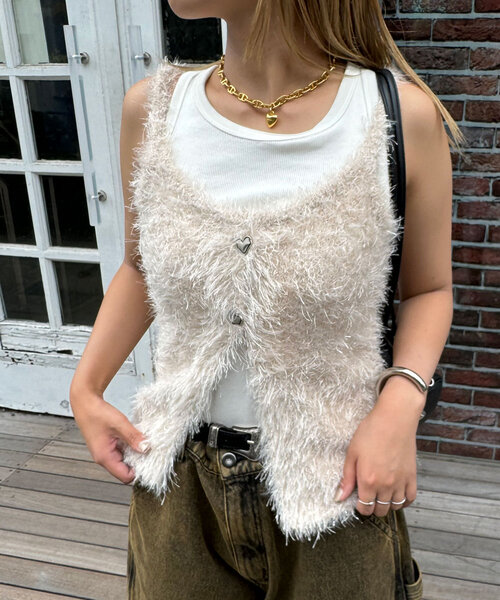 CIAOPANIC(チャオパニック)の「キャミニットシャギーベスト(ニット/セーター・レディース・オフホワイト/グレー/レッド/グリーン・ONE SIZE)」の12枚目の写真