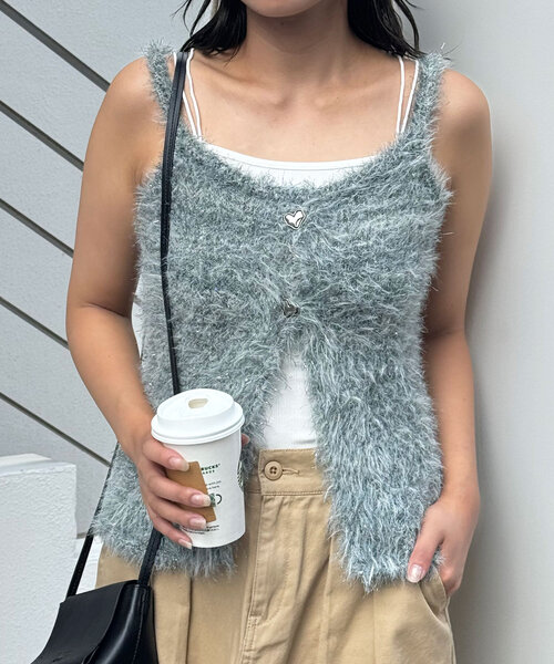 CIAOPANIC(チャオパニック)の「キャミニットシャギーベスト(ニット/セーター・レディース・オフホワイト/グレー/レッド/グリーン・ONE SIZE)」の21枚目の写真