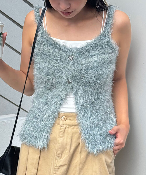 CIAOPANIC(チャオパニック)の「キャミニットシャギーベスト(ニット/セーター・レディース・オフホワイト/グレー/レッド/グリーン・ONE SIZE)」の20枚目の写真