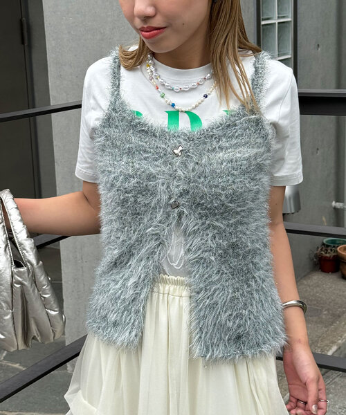 CIAOPANIC(チャオパニック)の「キャミニットシャギーベスト(ニット/セーター・レディース・オフホワイト/グレー/レッド/グリーン・ONE SIZE)」の14枚目の写真