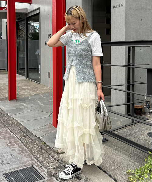 CIAOPANIC(チャオパニック)の「キャミニットシャギーベスト(ニット/セーター・レディース・オフホワイト/グレー/レッド/グリーン・ONE SIZE)」の5枚目の写真