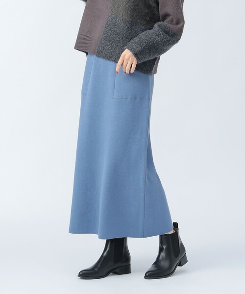 BEAMS HEART（ビームスハート）の「スウェットライク ニットスカート（スカート・レディース・チャコールグレー/ホワイト系その他5/オリーブ/ブルー・FREE）」の4枚目の写真