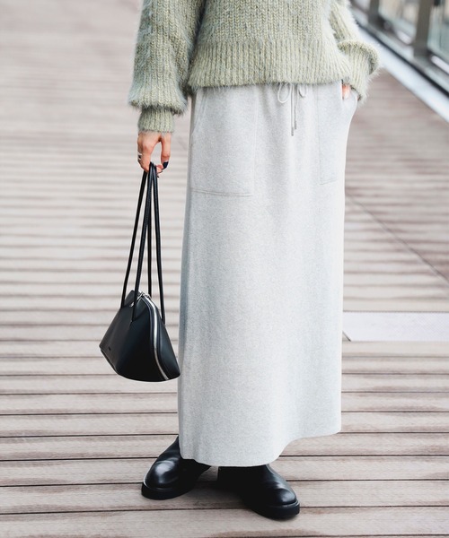 BEAMS HEART（ビームスハート）の「スウェットライク ニットスカート（スカート・レディース・チャコールグレー/ホワイト系その他5/オリーブ/ブルー・FREE）」の7枚目の写真