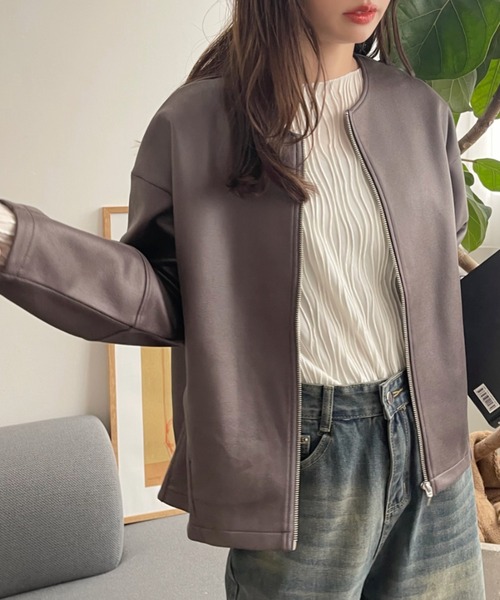 【セール】【Eclat one】 マシュマロコーティング レザー見え ブルゾン(ブルゾン)|Eclat one(エクラワン) 【セール】【Eclat one】 マシュマロコーティング レザー見え ブルゾン(ブルゾン)|Eclat one(エクラワン)