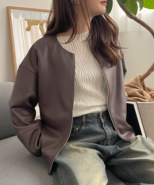 【セール】【Eclat one】 マシュマロコーティング レザー見え ブルゾン(ブルゾン)|Eclat one(エクラワン) 【セール】【Eclat one】 マシュマロコーティング レザー見え ブルゾン(ブルゾン)|Eclat one(エクラワン)