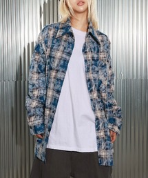 [UNISEX]ユニークデッキダメージオーバーチェックシャツ
