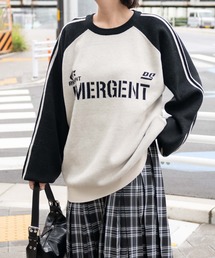 ニット セーター H/S KNIT GAME シャツ レディース X-girl ニット セーター STRIPED SLEEVE HALF ZIP KNIT TOP