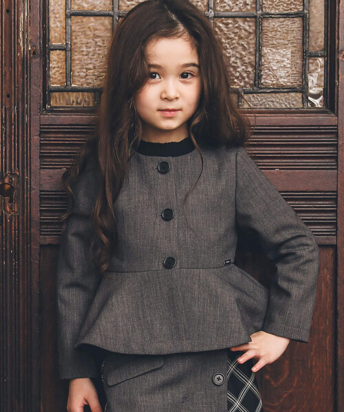 【セール】ウール調ペプラムフリルノーカラージャケット(100~150cm)（ノーカラージャケット）｜BeBe（ベベ） 10,560円