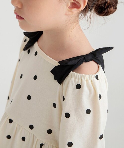 BRANSHES（ブランシェス）の「肩リボンカットソーワンピース（ワンピース・キッズ・アイボリー/ラベンダー・110/120/100/130/90/140/150）」の4枚目の写真