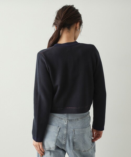 セール】パール調ボタン配色ニットカーディガン【洗濯機洗い可