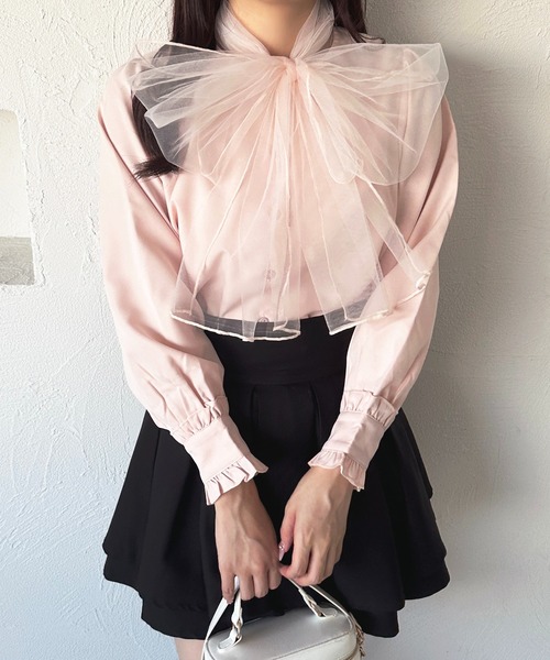apres jour(アプレジュール)の「チュールボウタイブラウス【ZOZOTOWN限定アイテム】(シャツ/ブラウス・レディース・ピンクベージュ/ライトブルー/ホワイト/ホワイト系その他2・フリー/X-LARGE)」の4枚目の写真
