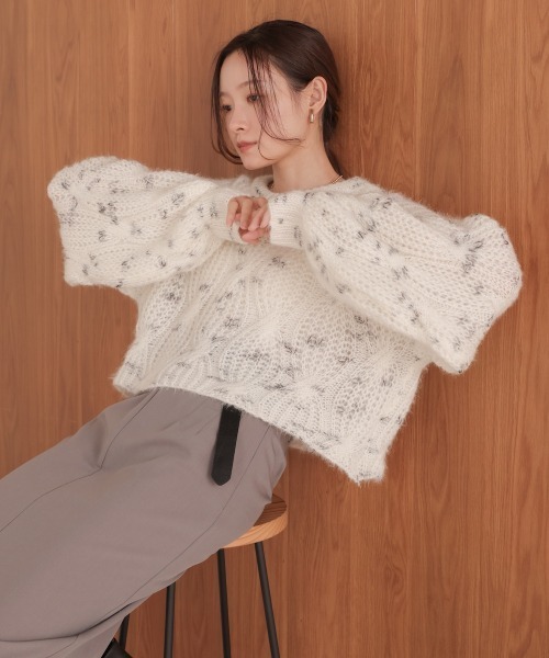 Bab(バブ)の「柄編みMIXニット(ニット/セーター・レディース・ホワイト/グリーン・FREE)」の5枚目の写真