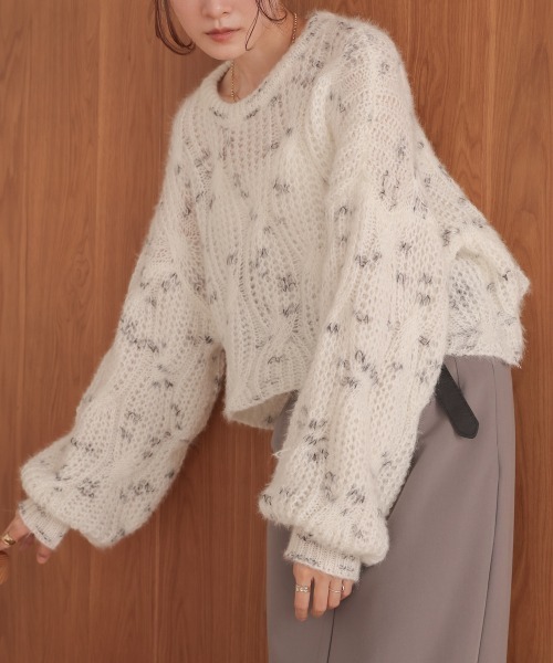Bab(バブ)の「柄編みMIXニット(ニット/セーター・レディース・ホワイト/グリーン・FREE)」の12枚目の写真