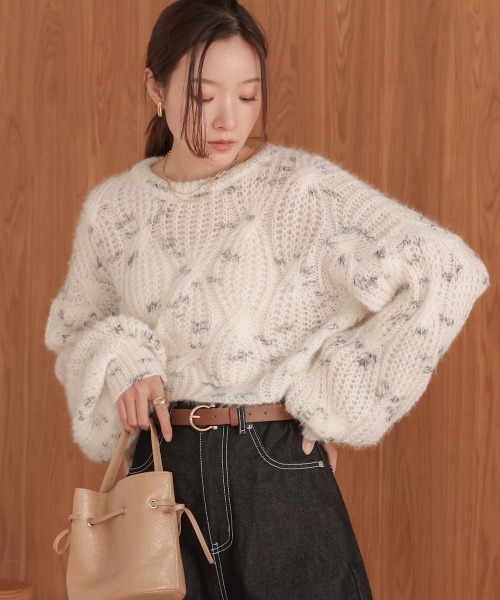 Bab(バブ)の「柄編みMIXニット(ニット/セーター・レディース・ホワイト/グリーン・FREE)」の18枚目の写真