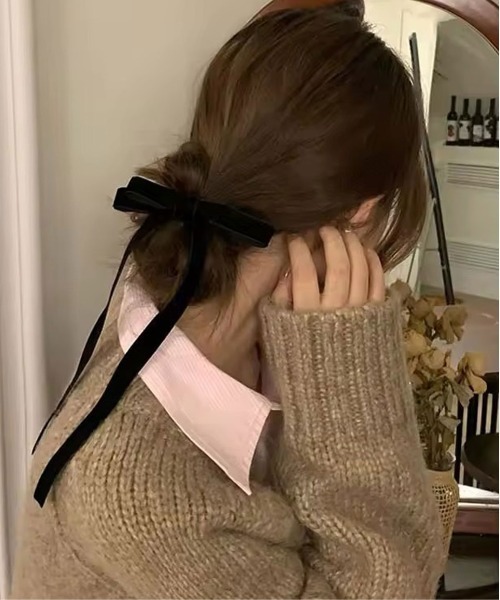 ammy.(エイミードット)の「【 ammy. / エイミードット 】 ベロア ロング リボン バレッタ(バレッタ/ヘアクリップ・レディース・ブラック/ワインレッド・FREE)」の3枚目の写真