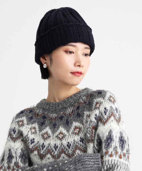 ROBERT MACKIE（ロバートマッキー）の「【MACKIE】リッブニットCAP（ニットキャップ/ビーニー・レディース・ピンク/ネイビー・FREE）」の2枚目の写真